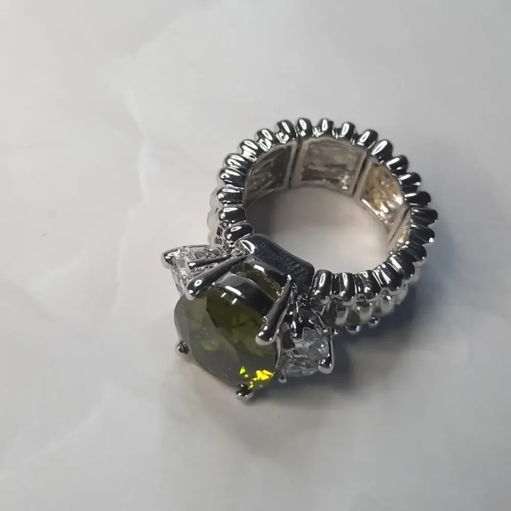 Silver & Green Stretch Ring